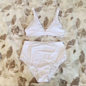White bikini triangle top and high rise bottoms